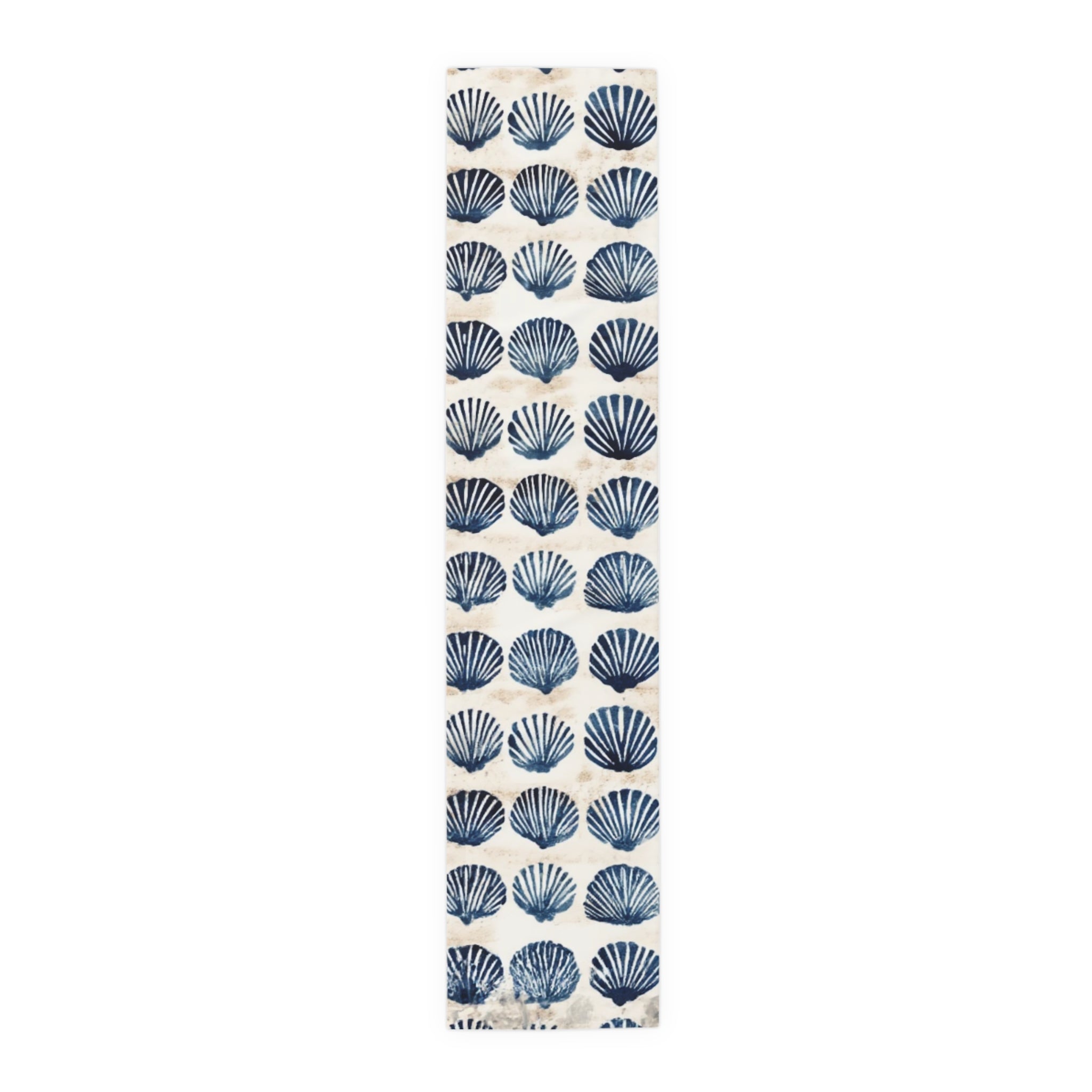 Coastal Navy Shell Table Runner – Blue Seashell Cotton-Poly Dining Decor