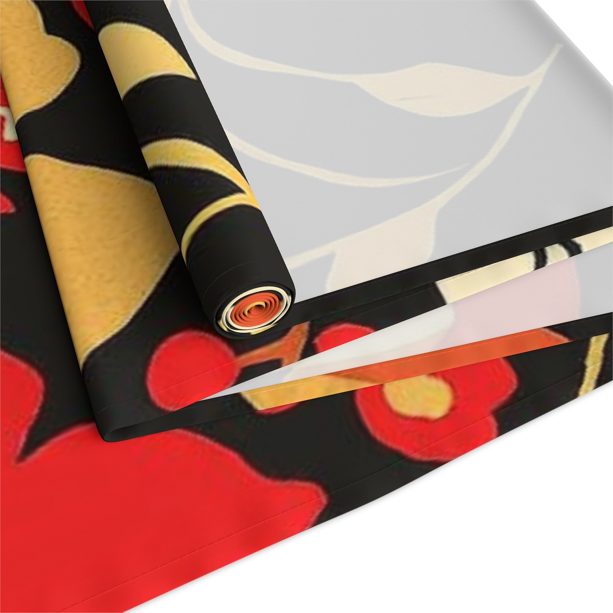 Floral Black & Coral Table Runner — Vintage Garden Cotton-Blend Decor 16x90