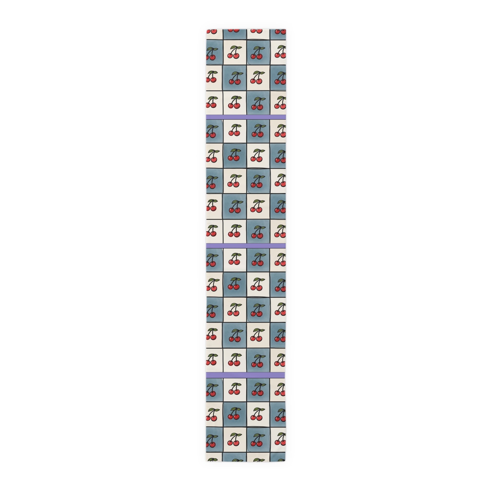 Retro Cherry Checker Table Runner — Vintage Cherry Pattern Dining Decor