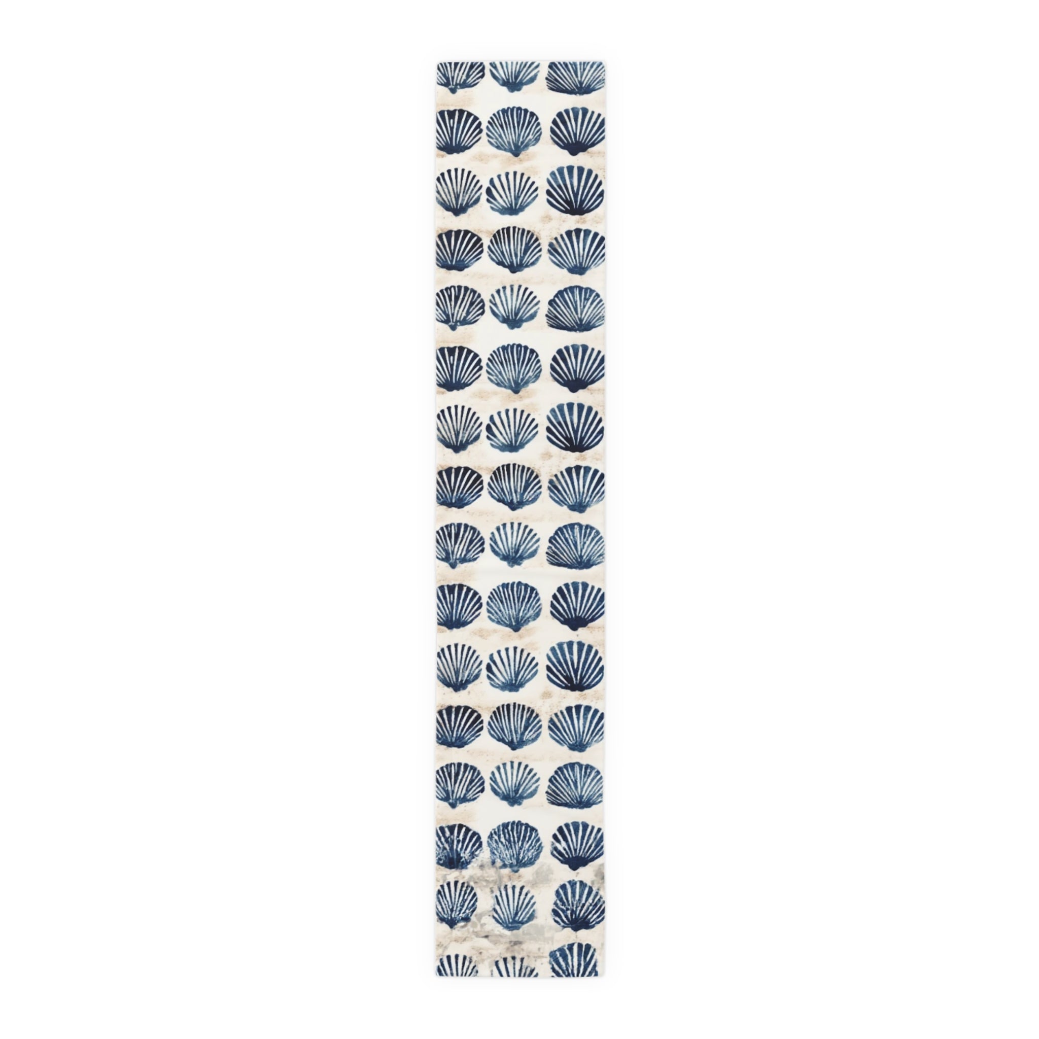 Coastal Navy Shell Table Runner – Blue Seashell Cotton-Poly Dining Decor