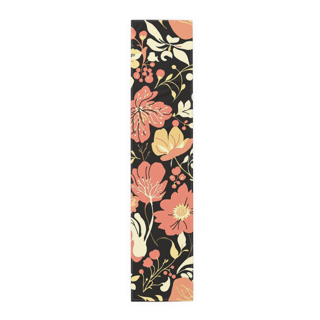 Floral Noir Table Runner — Coral & Cream Garden Pattern 16x72