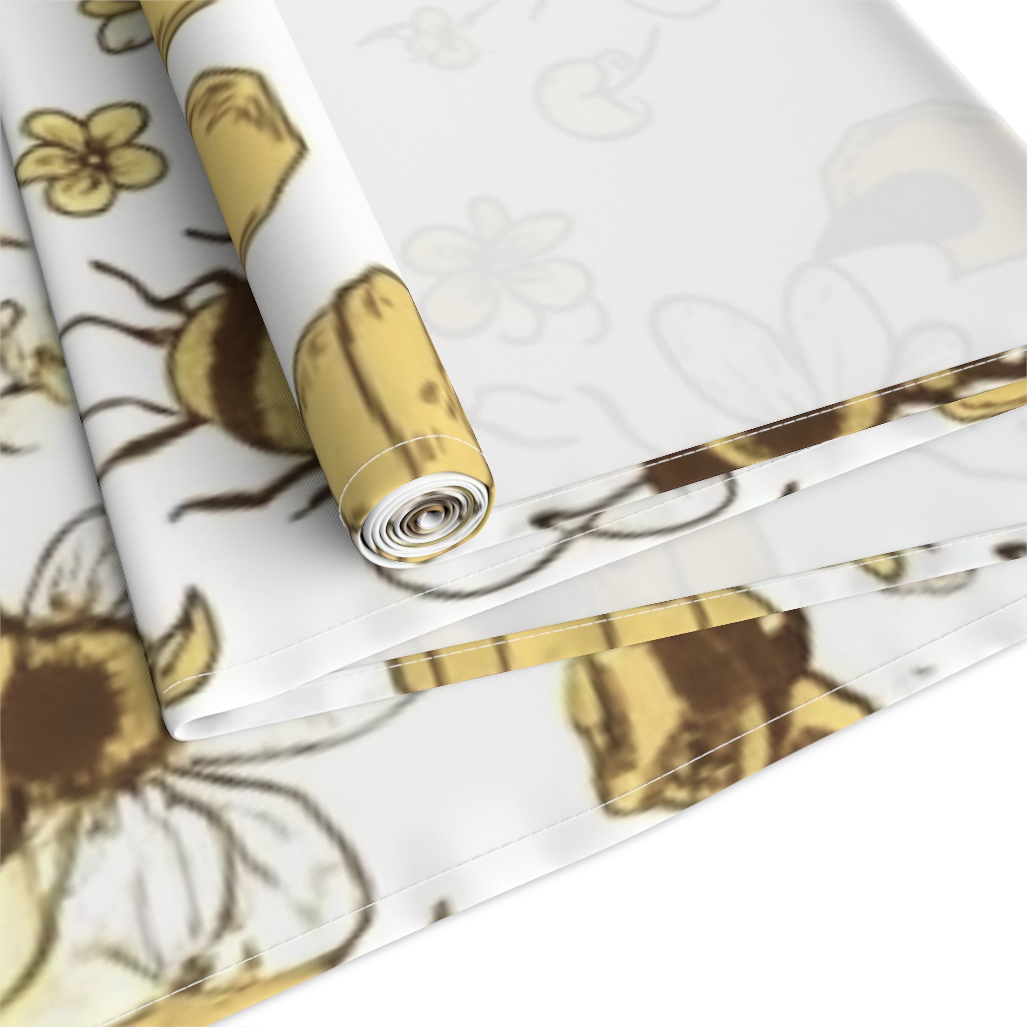 Bee & Honey Floral Table Runner — Yellow Bee Pattern Cotton-Poly Home Decor