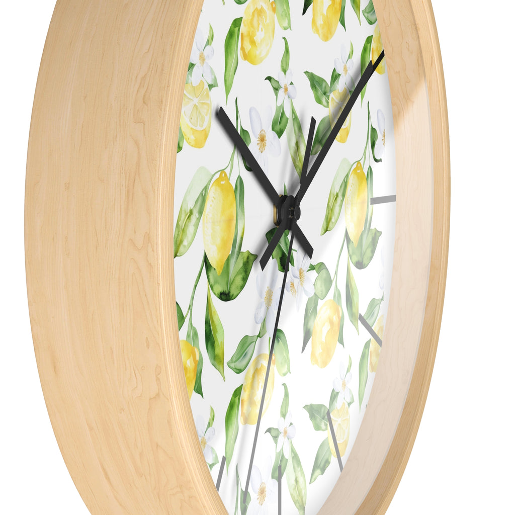 Lemon Blossom Wall Clock — Bright Botanical Kitchen Clock