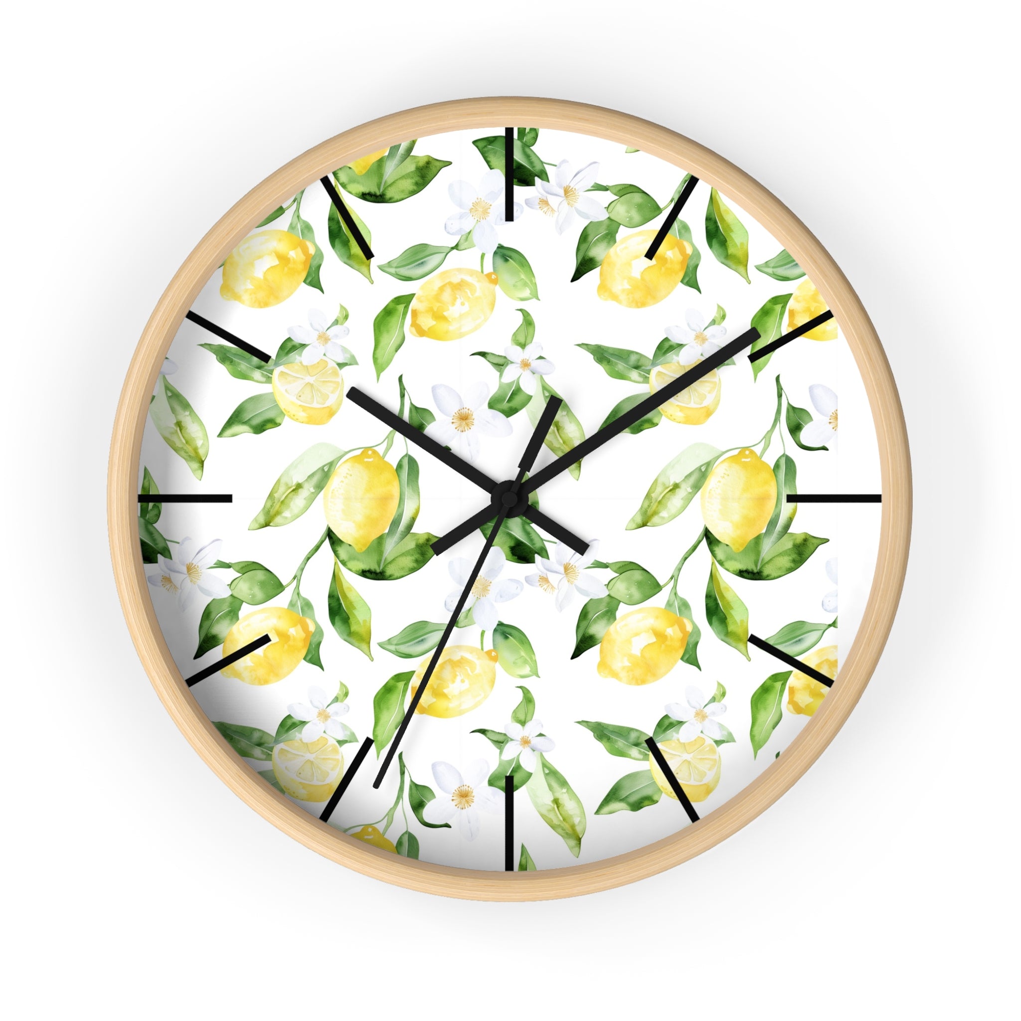 Lemon Blossom Wall Clock — Bright Botanical Kitchen Clock