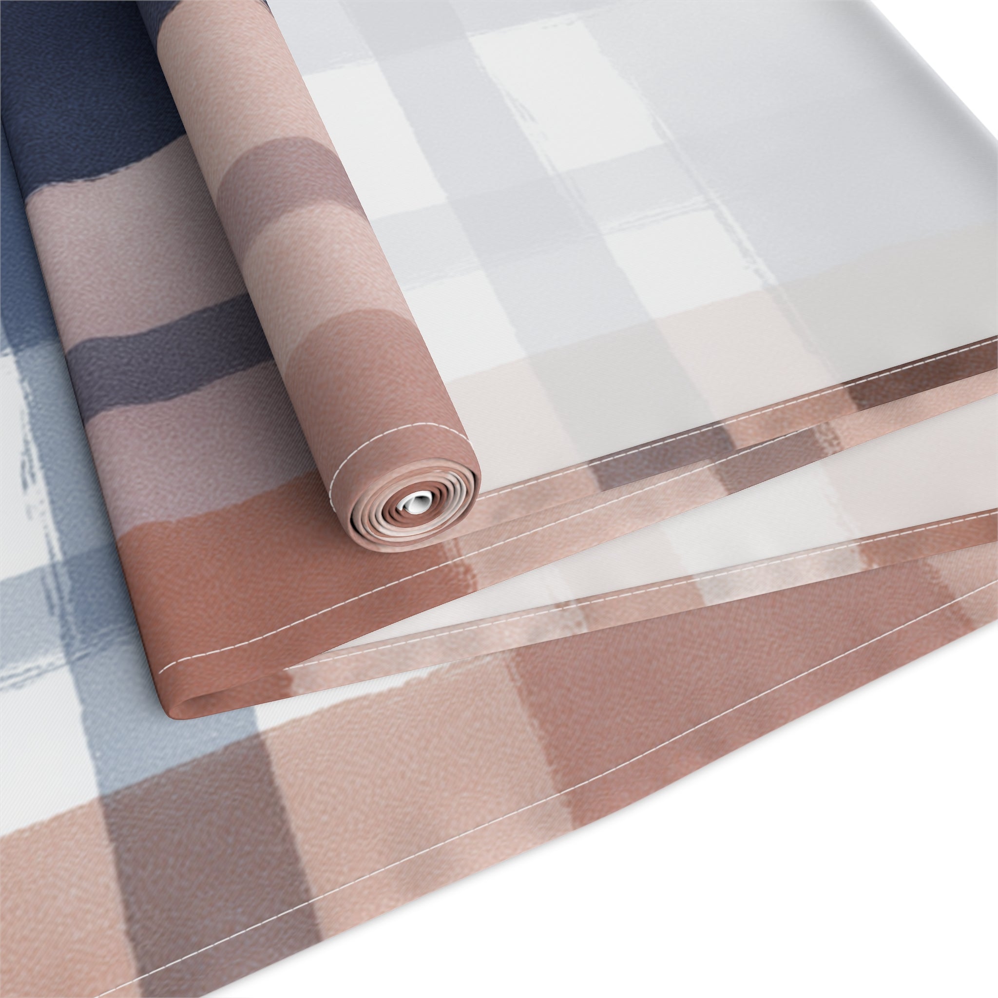 Plaid Watercolor Table Runner — Blue & Blush Cotton-Poly Decor