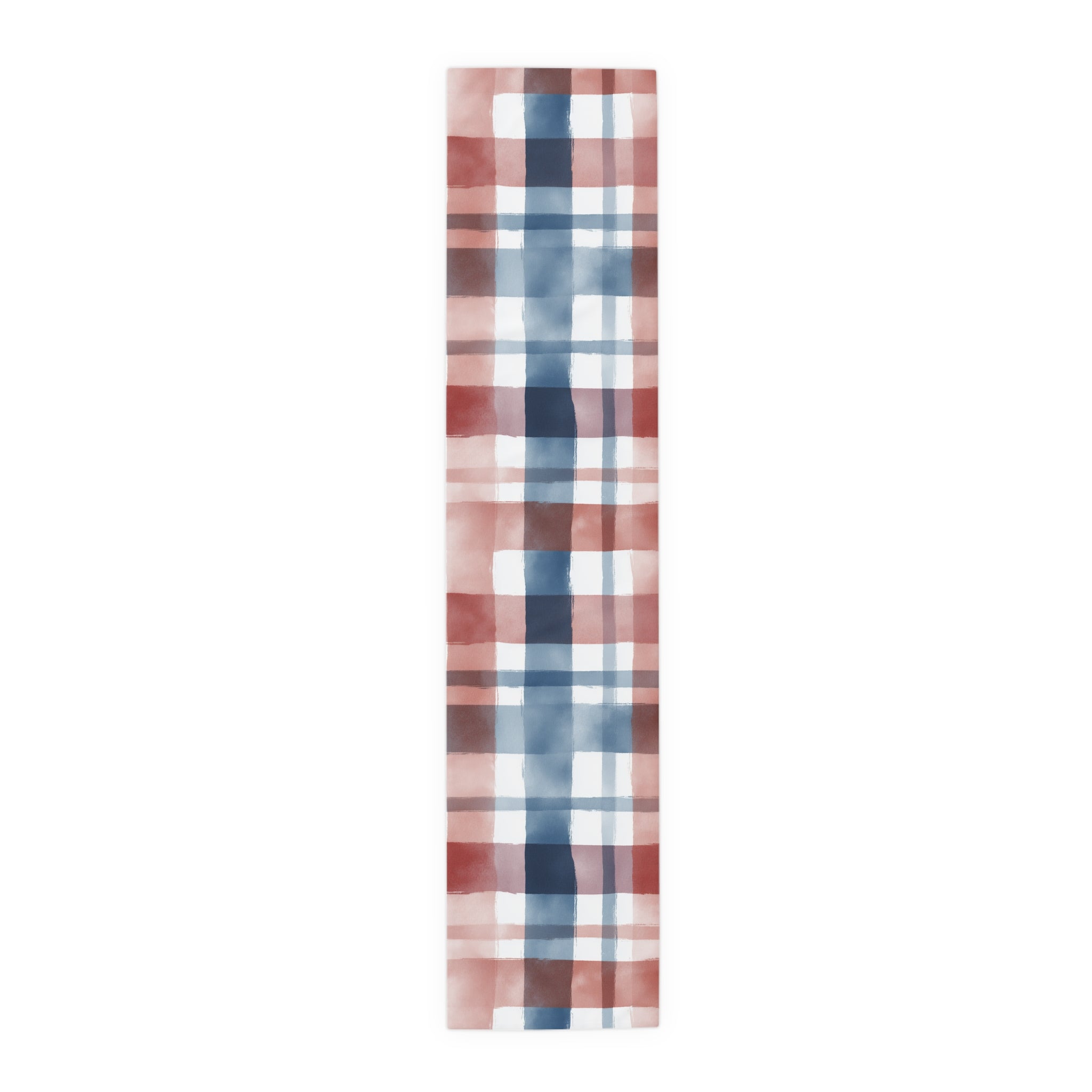 Plaid Watercolor Table Runner — Blue & Blush Cotton-Poly Decor
