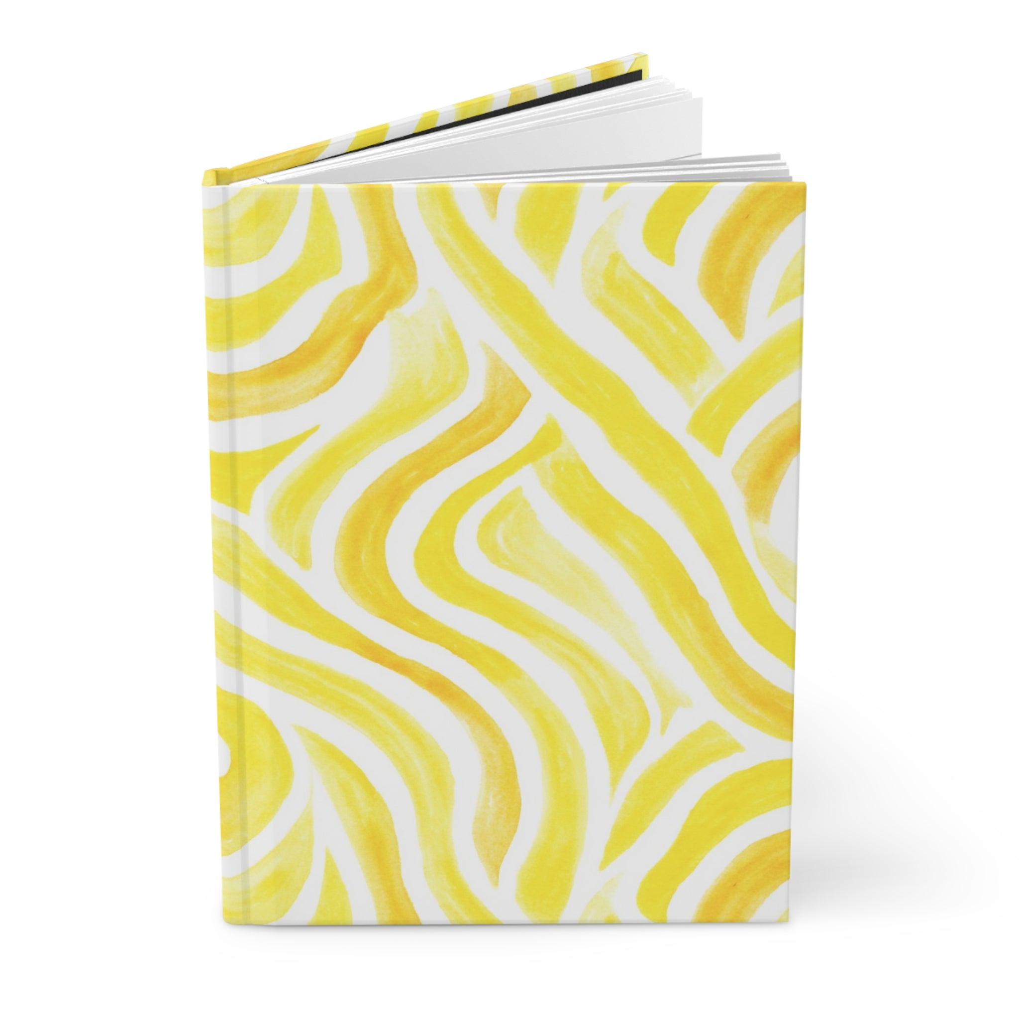 Yellow Abstract Swirl Hardcover Journal — Bright Wavy Pattern Notebook