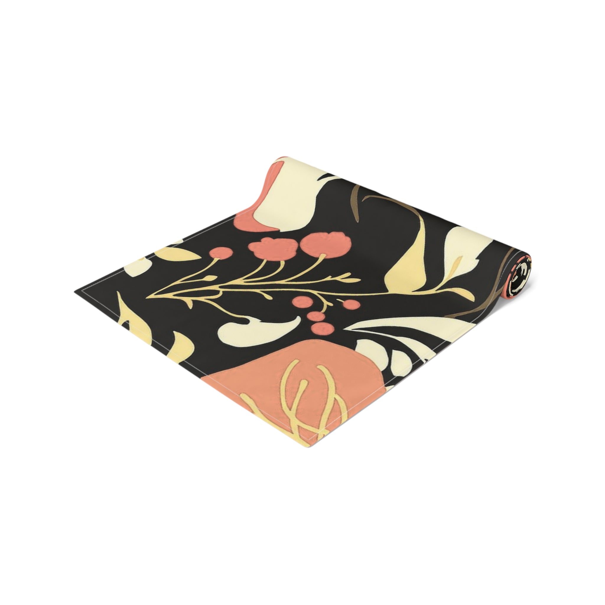 Floral Noir Table Runner — Coral & Cream Garden Pattern 16x72