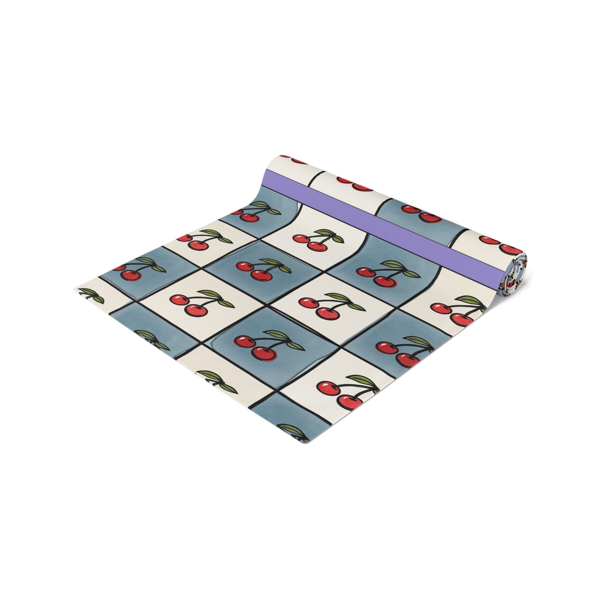 Retro Cherry Checker Table Runner — Vintage Cherry Pattern Dining Decor