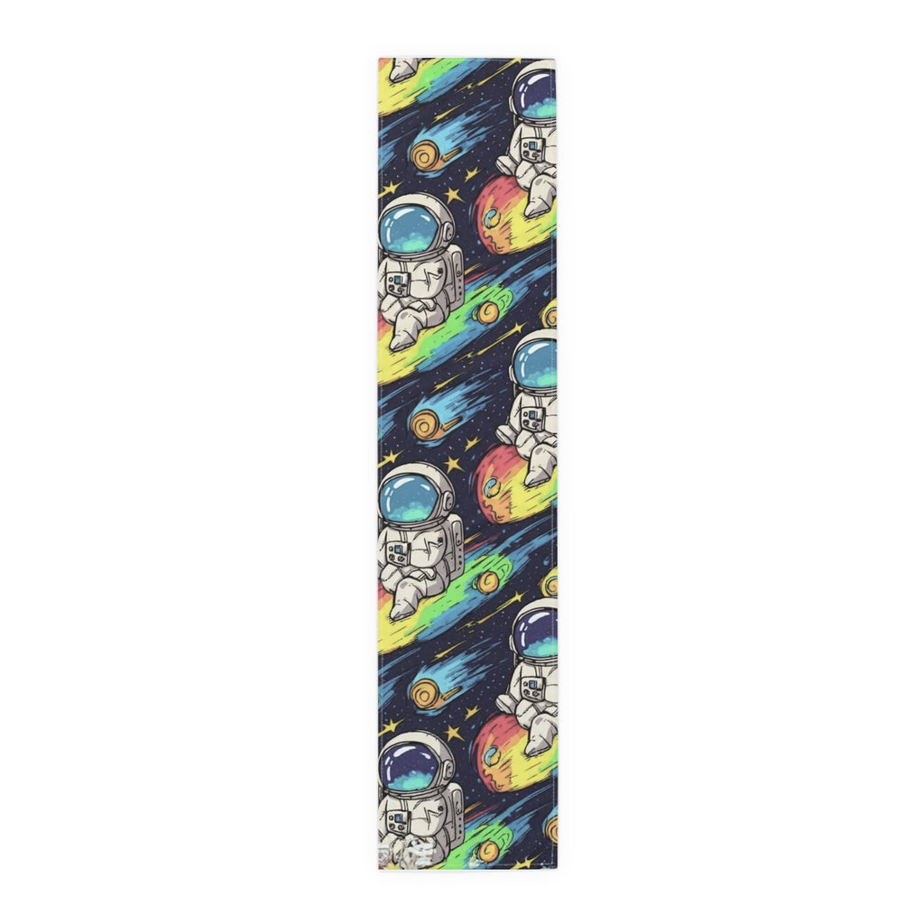 Astronaut Space Pattern Table Runner — Colorful Cosmic Dinner Table Decor