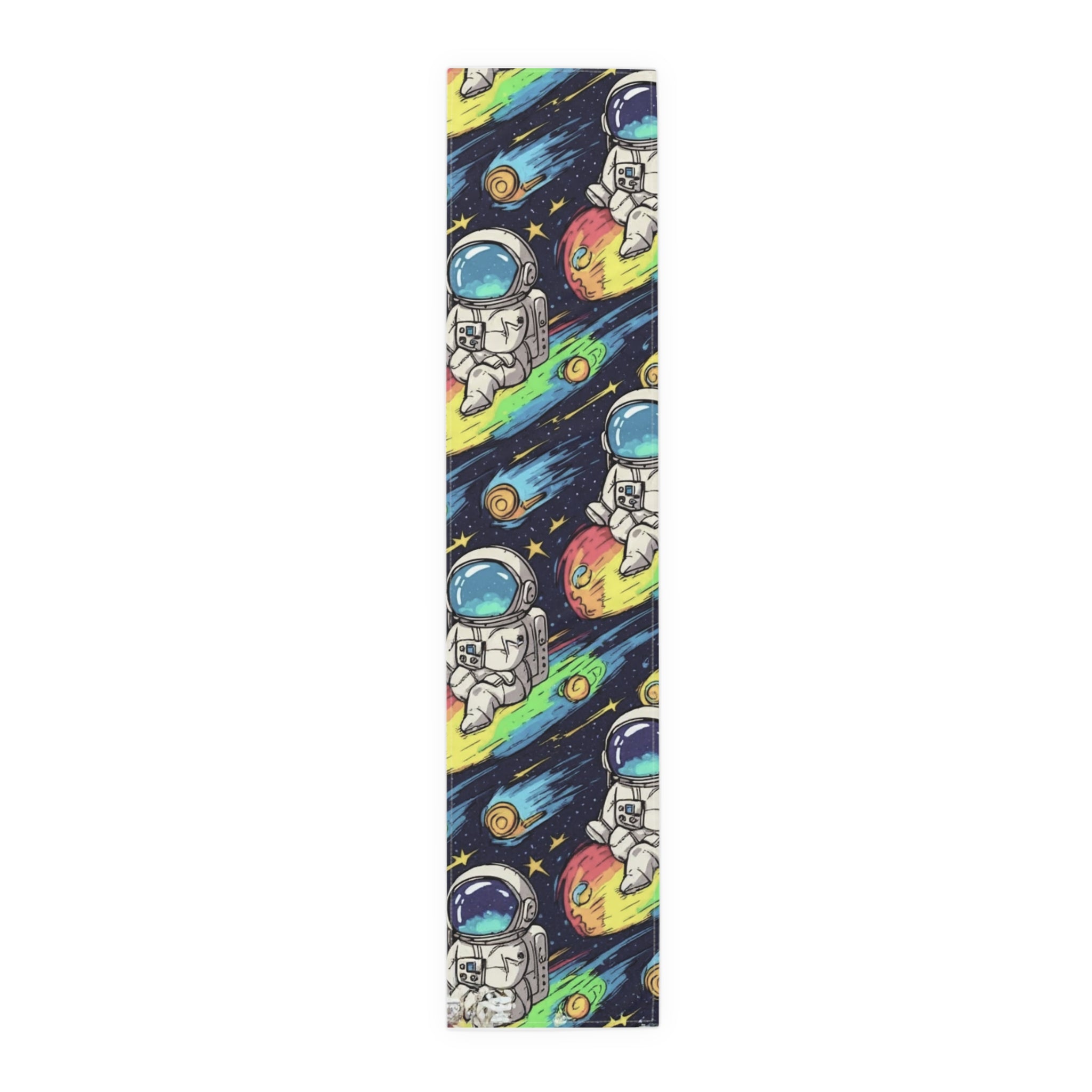 Astronaut Space Pattern Table Runner — Colorful Cosmic Dinner Table Decor