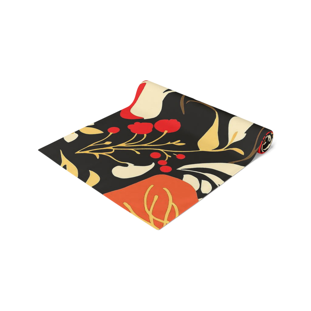 Floral Noir Table Runner — Coral & Cream Garden Pattern 16x72