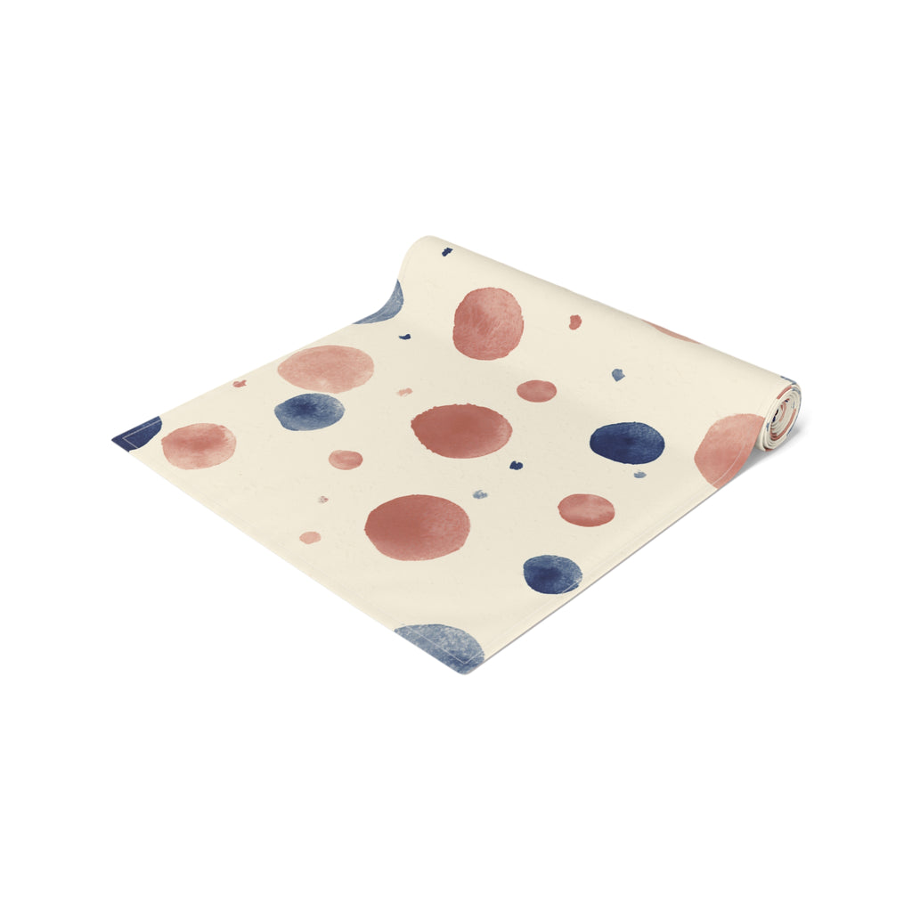 Watercolor Dot Table Runner — Neutral Blush & Navy Cotton-Poly Table Decor
