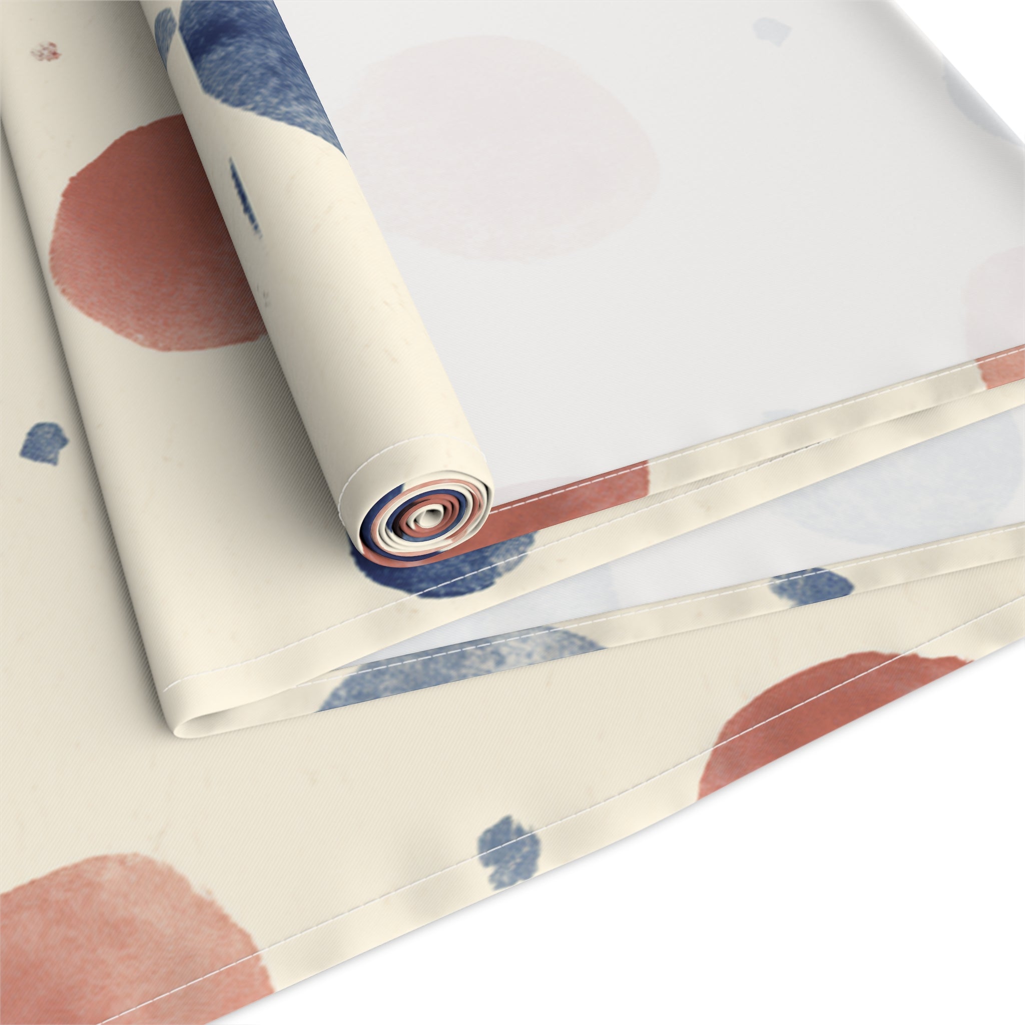 Watercolor Dot Table Runner — Neutral Blush & Navy Cotton-Poly Table Decor