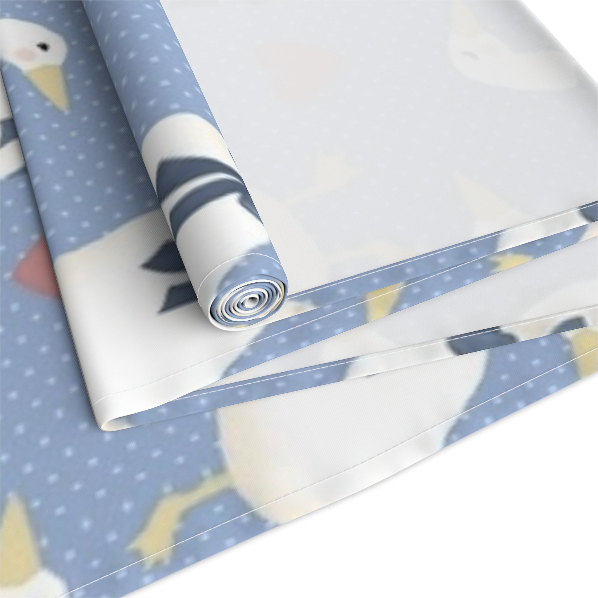 Goose Pattern Table Runner — Blue Cotton-Poly Dining Runner with Cute Hearts