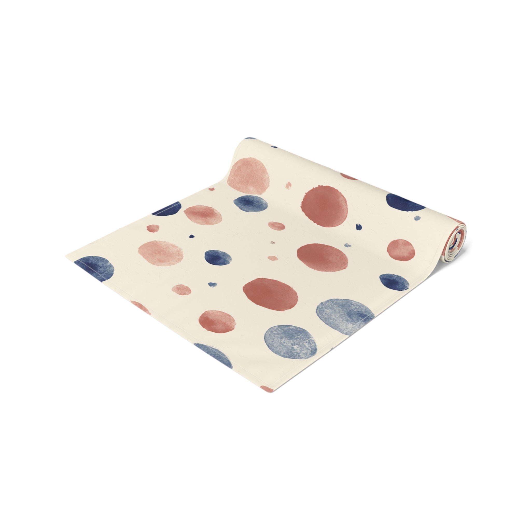 Watercolor Dot Table Runner — Neutral Blush & Navy Cotton-Poly Table Decor