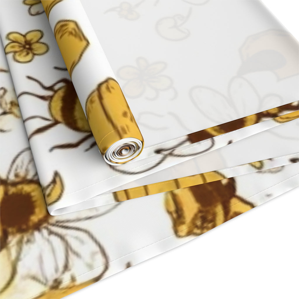 Bee & Honey Floral Table Runner — Yellow Bee Pattern Cotton-Poly Home Decor