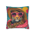Tropical Leopard Throw Pillow — Summer Safari Decorative Pillowcase with Sunglasses & Straw Hat