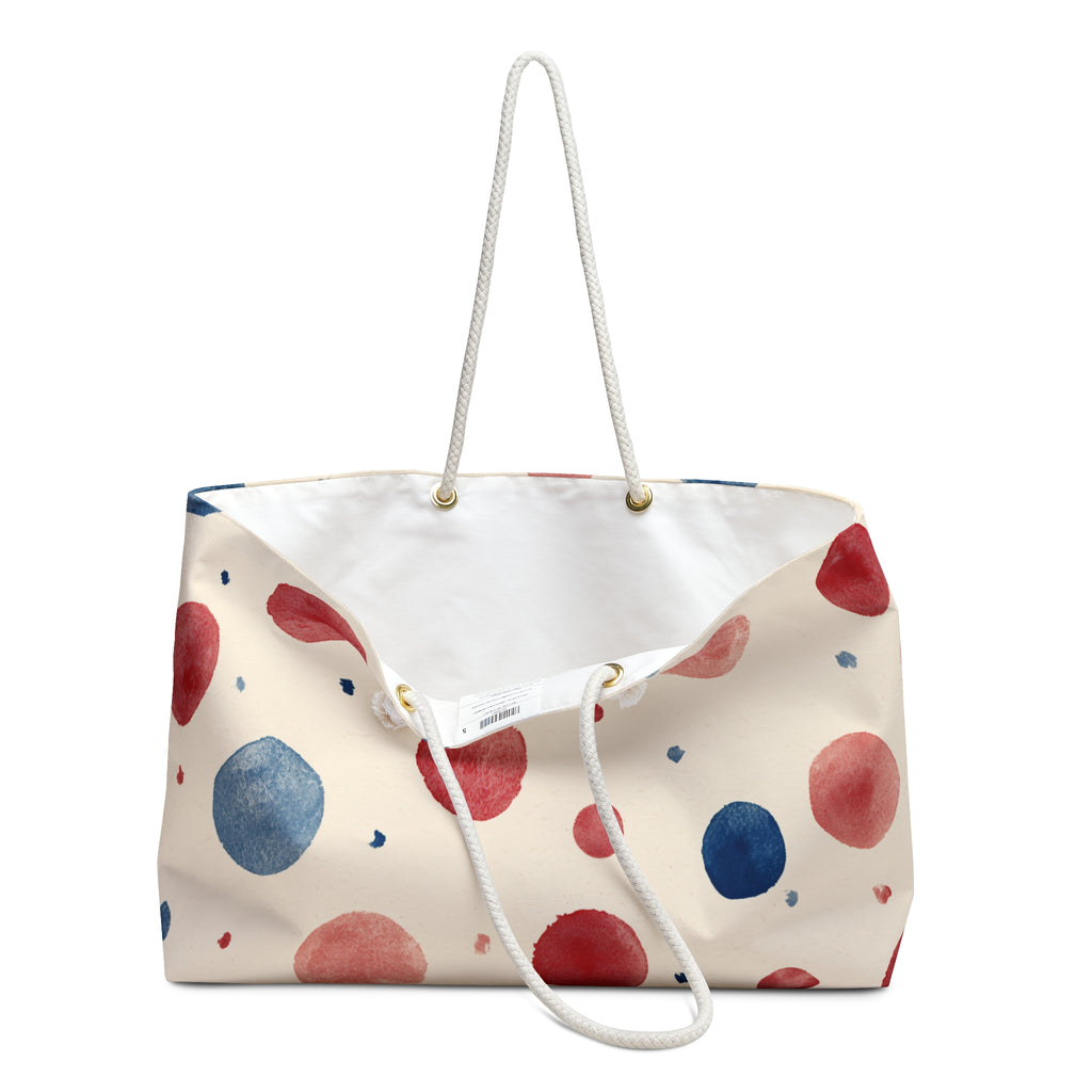 Watercolor Dot Weekender Bag — Red & Blue Polka Dot Travel Tote