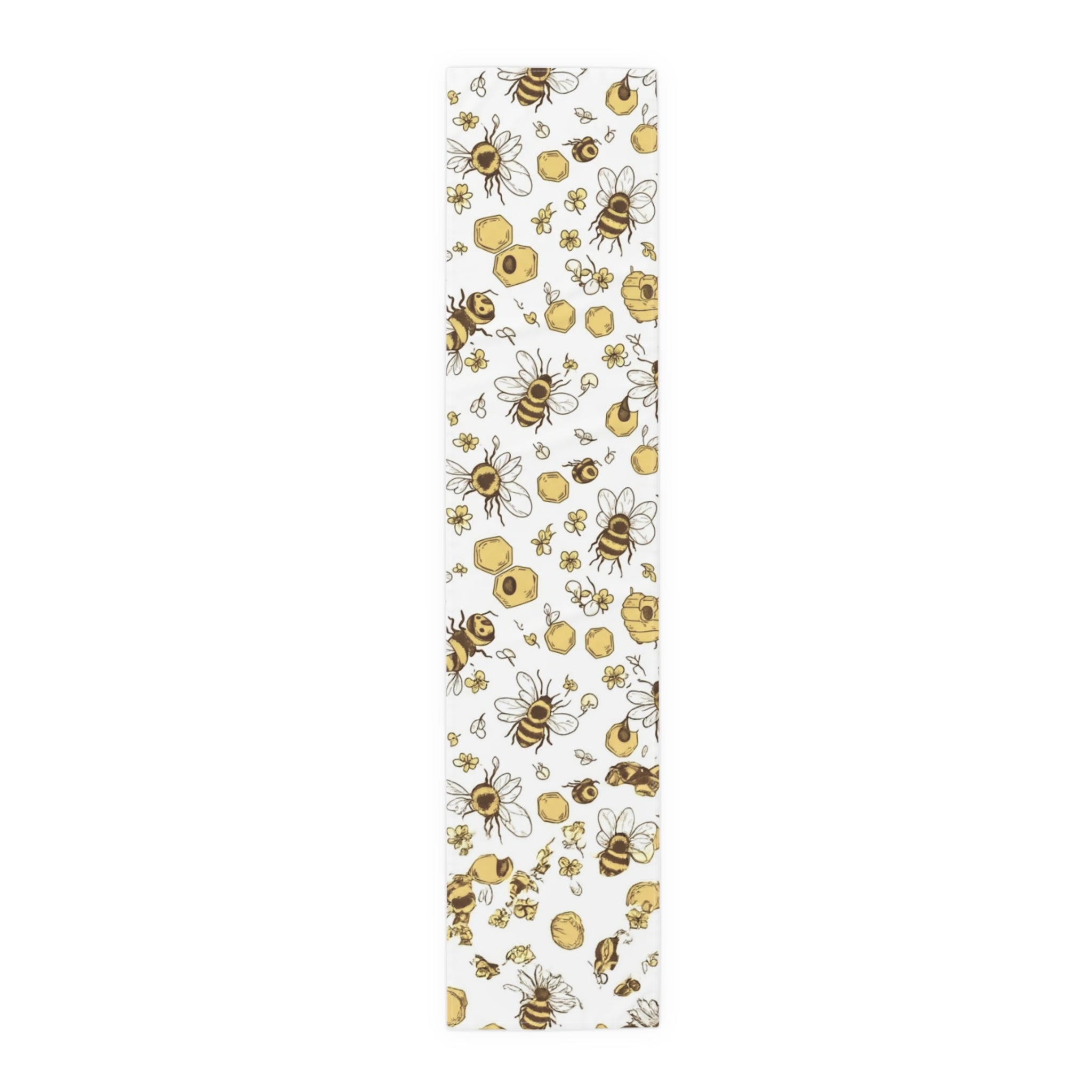 Bee & Honey Floral Table Runner — Yellow Bee Pattern Cotton-Poly Home Decor