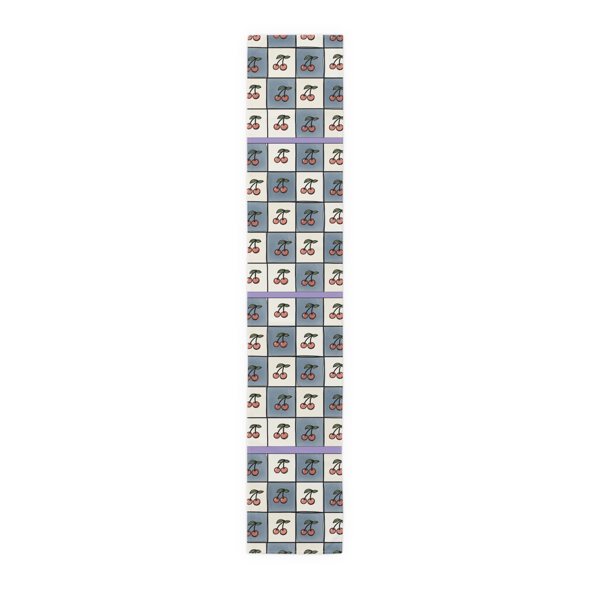 Retro Cherry Checker Table Runner — Vintage Cherry Pattern Dining Decor