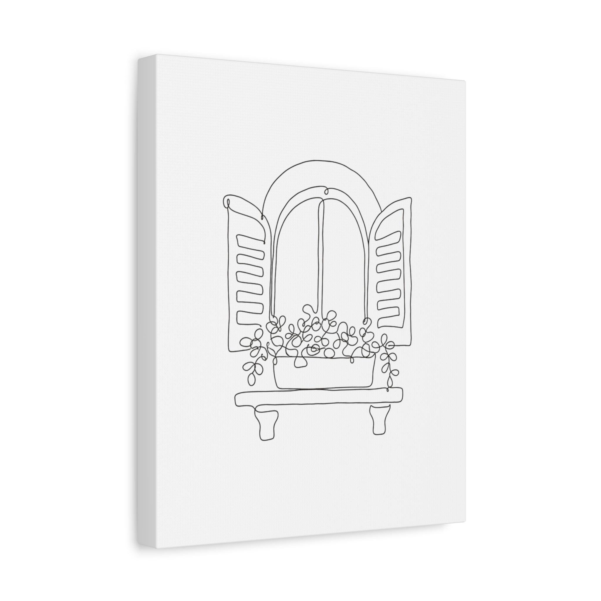 Window Shutter Line Art Canvas Print — Minimal Botanical Wall Decor