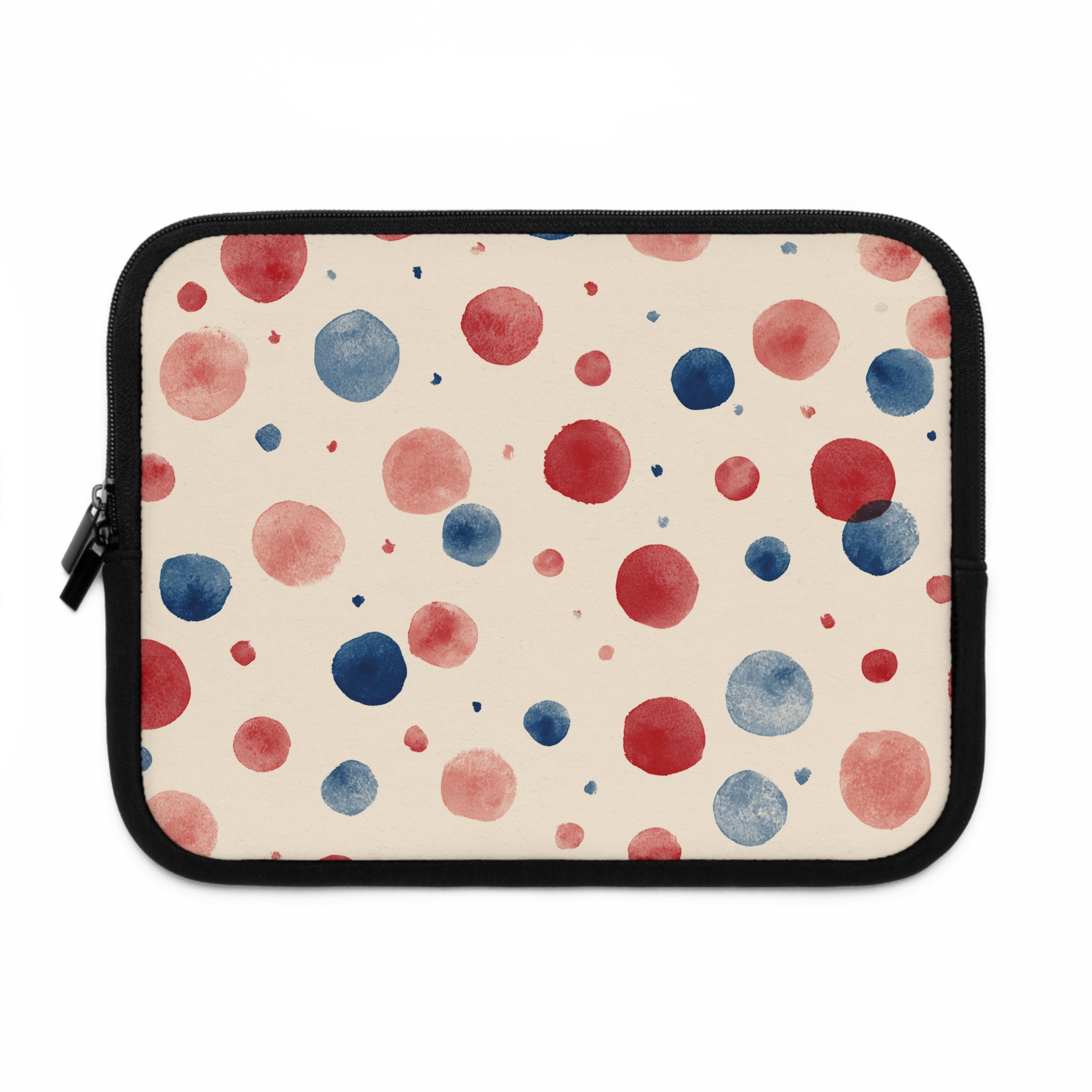 Watercolor Polka Dot Laptop Sleeve – Red & Blue Dots on Cream