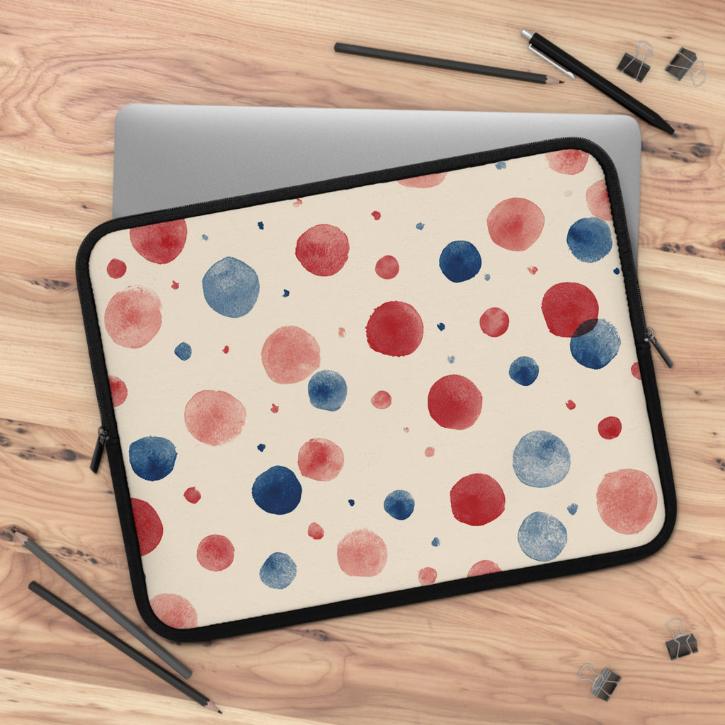 Watercolor Polka Dot Laptop Sleeve – Red & Blue Dots on Cream