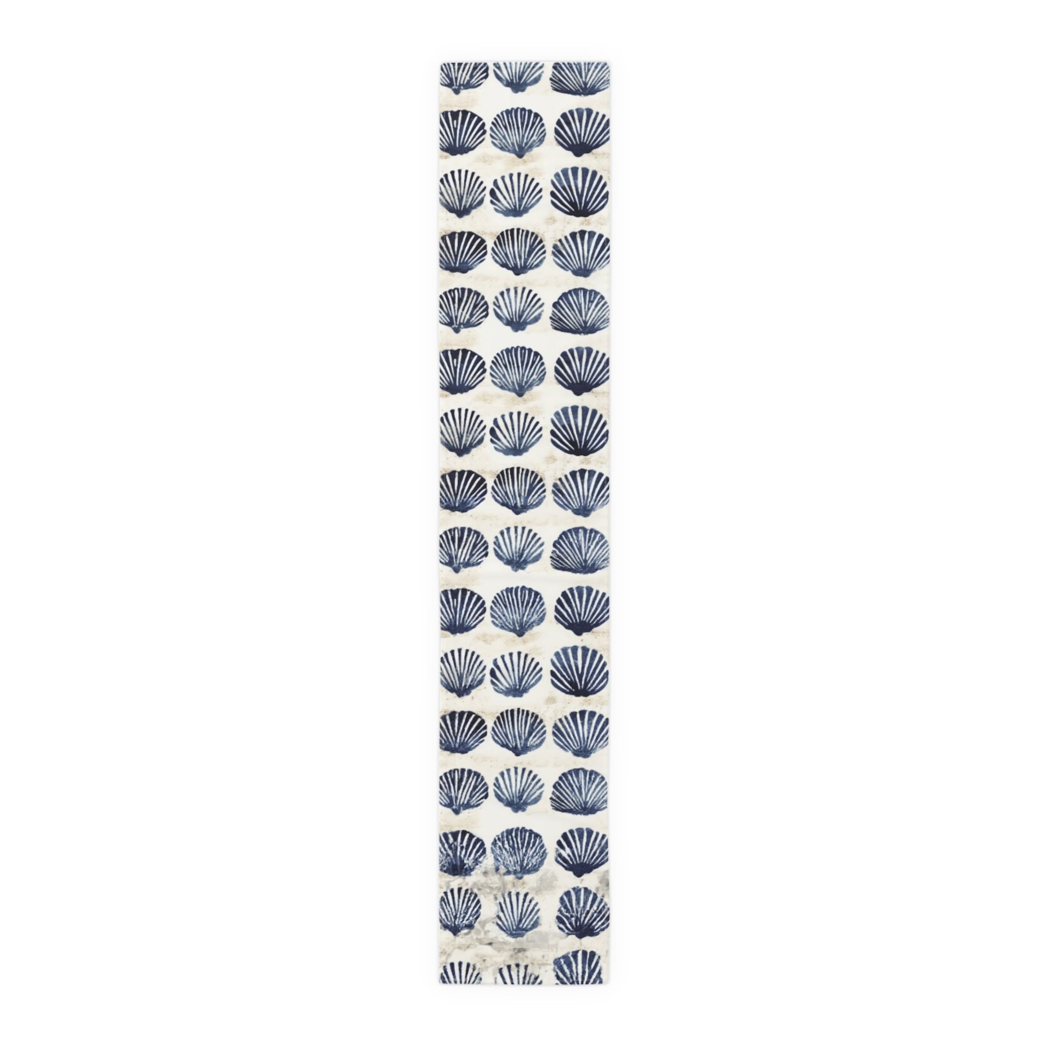 Coastal Navy Shell Table Runner – Blue Seashell Cotton-Poly Dining Decor