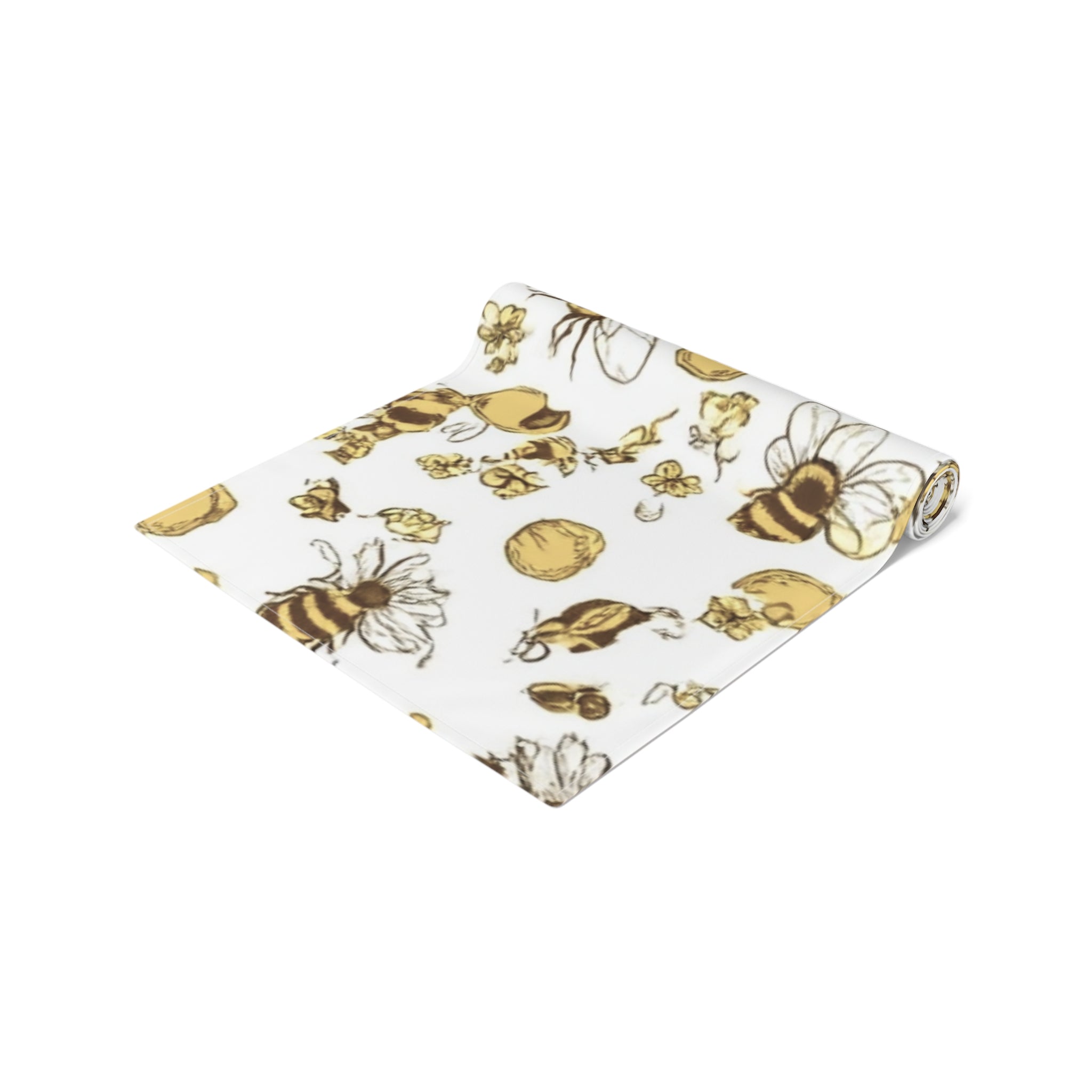 Bee & Honey Floral Table Runner — Yellow Bee Pattern Cotton-Poly Home Decor