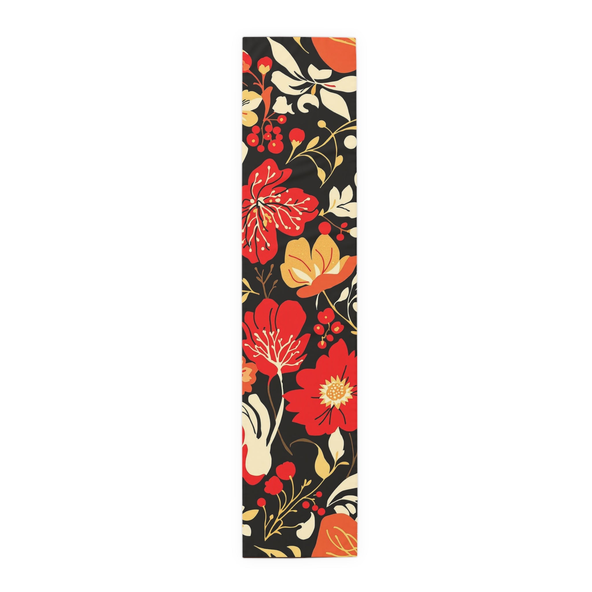 Floral Noir Table Runner — Coral & Cream Garden Pattern 16x72