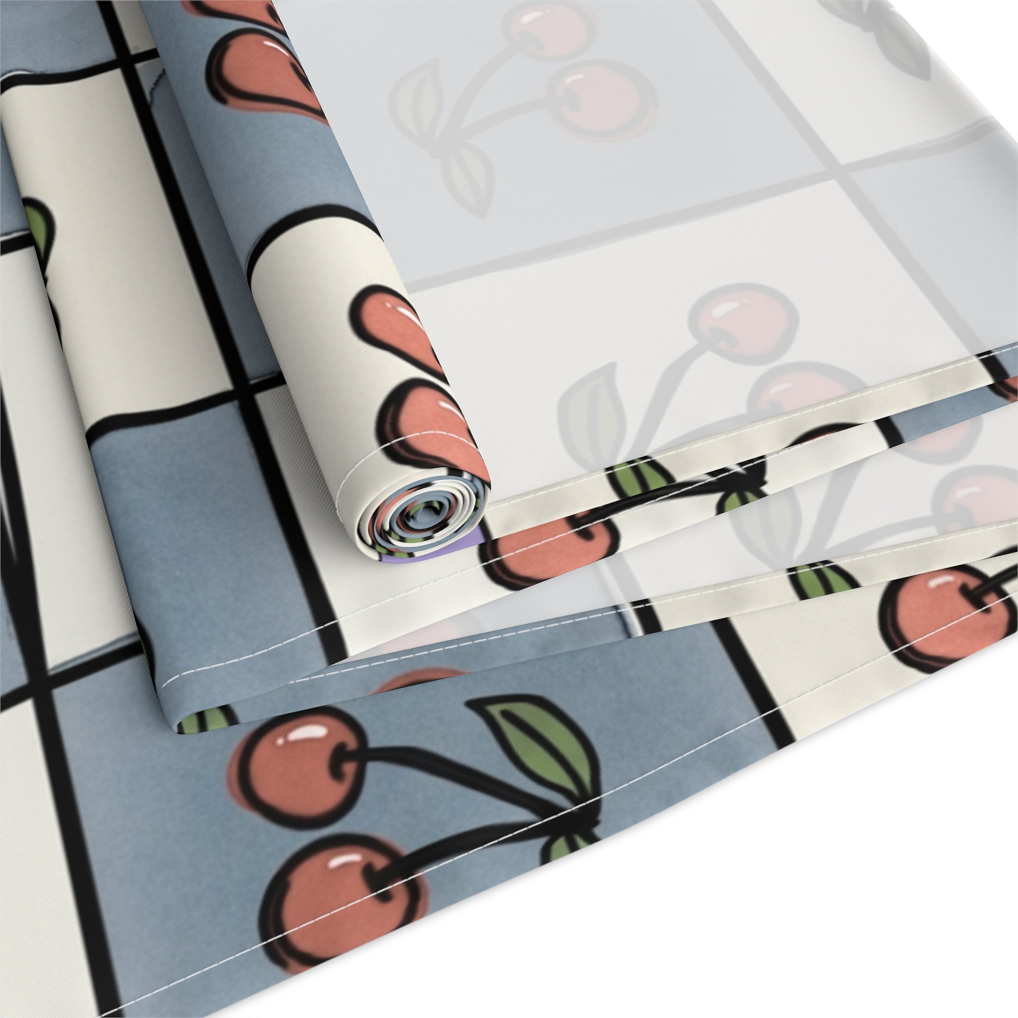 Retro Cherry Checker Table Runner — Vintage Cherry Pattern Dining Decor